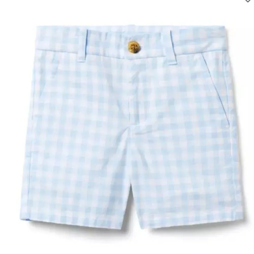 Janie and Jack 100049001 Gingham Poplin Short unicorn blue gingham NWT